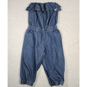 Gold Drama Girl's Denim Chambray Elastic Waist Strapless Jumpsuit Size M Pockets